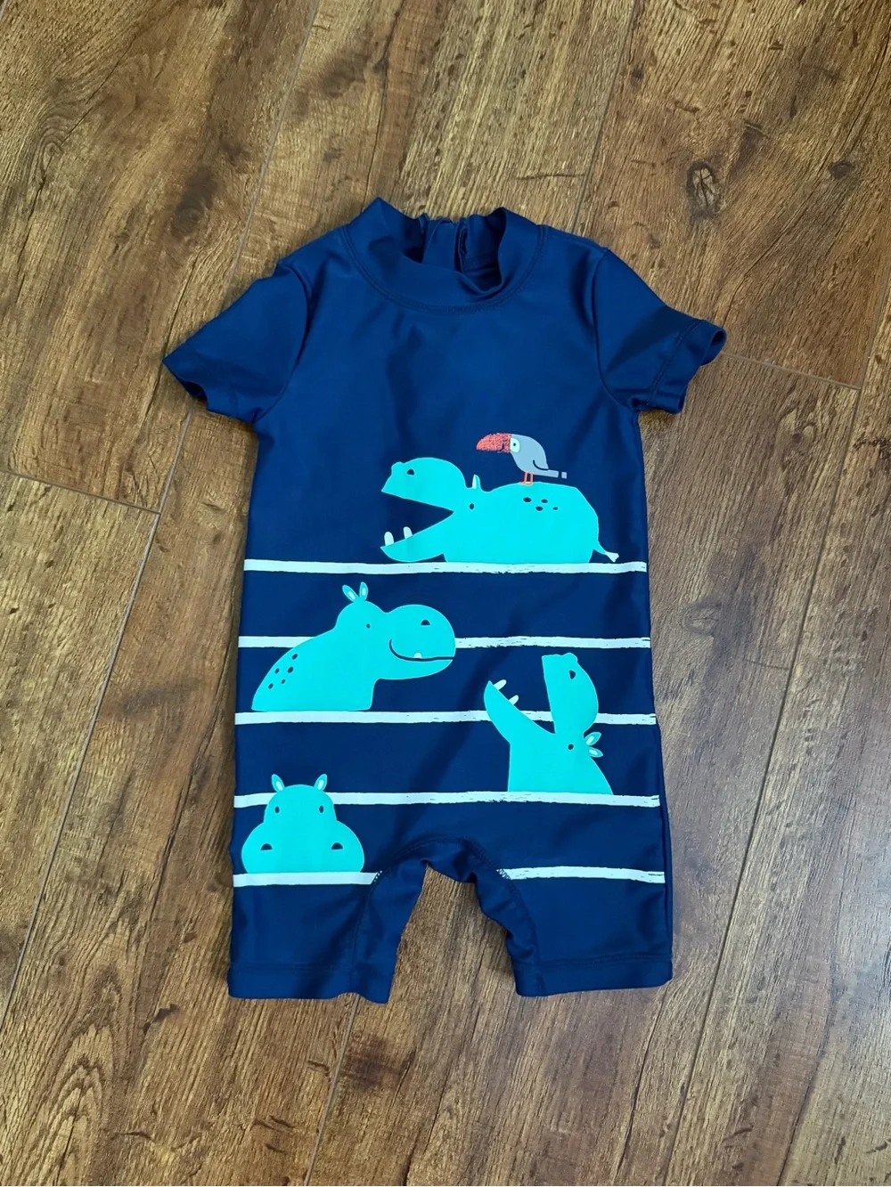 Carter's Navy One-Piece with Mint Hippo & Toucan Print
